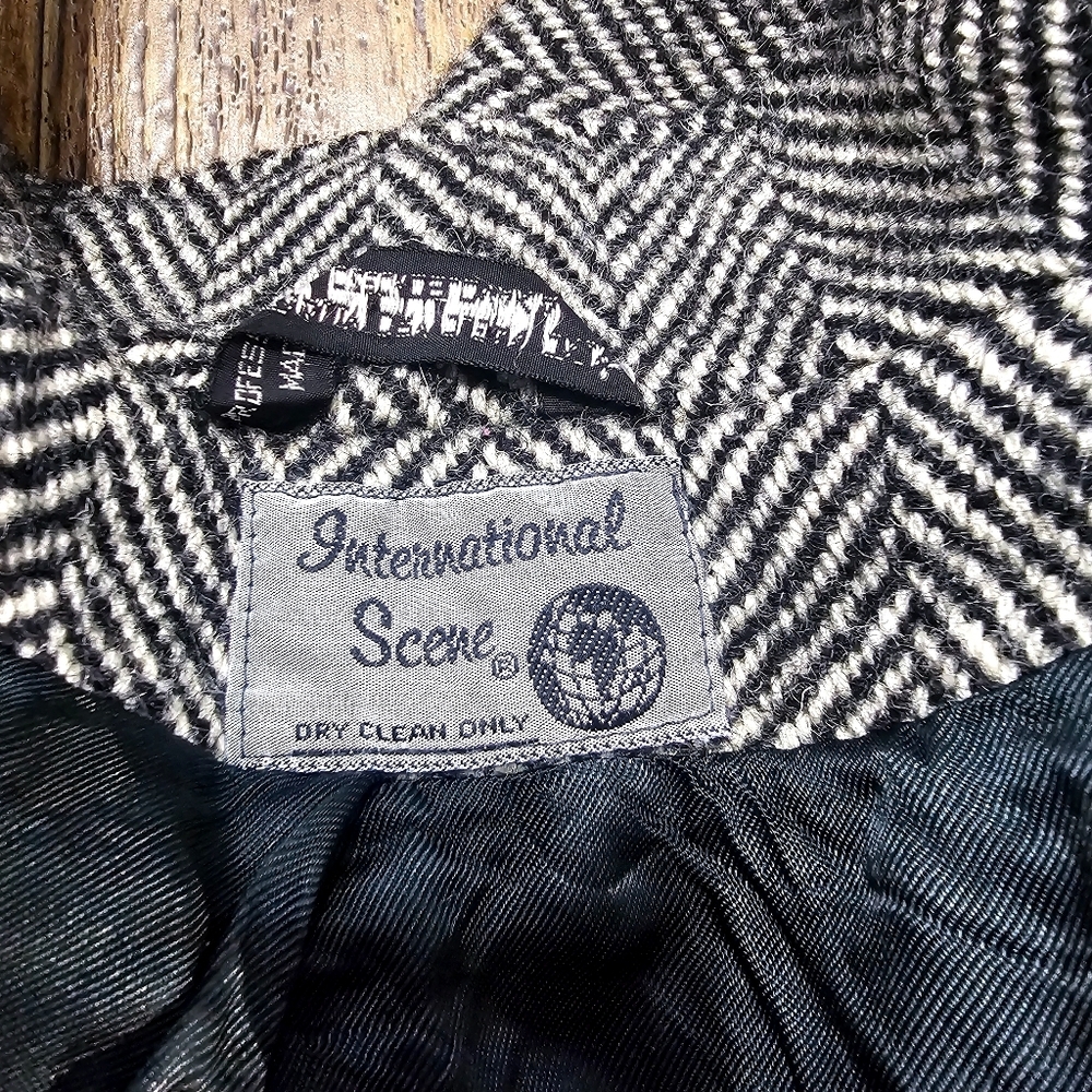 Women's Black and White Pea Coat - Picture 4 of 15